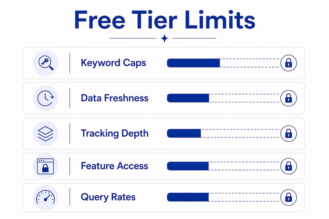Infographic illustrating common free Amazon rank tracker limitations
