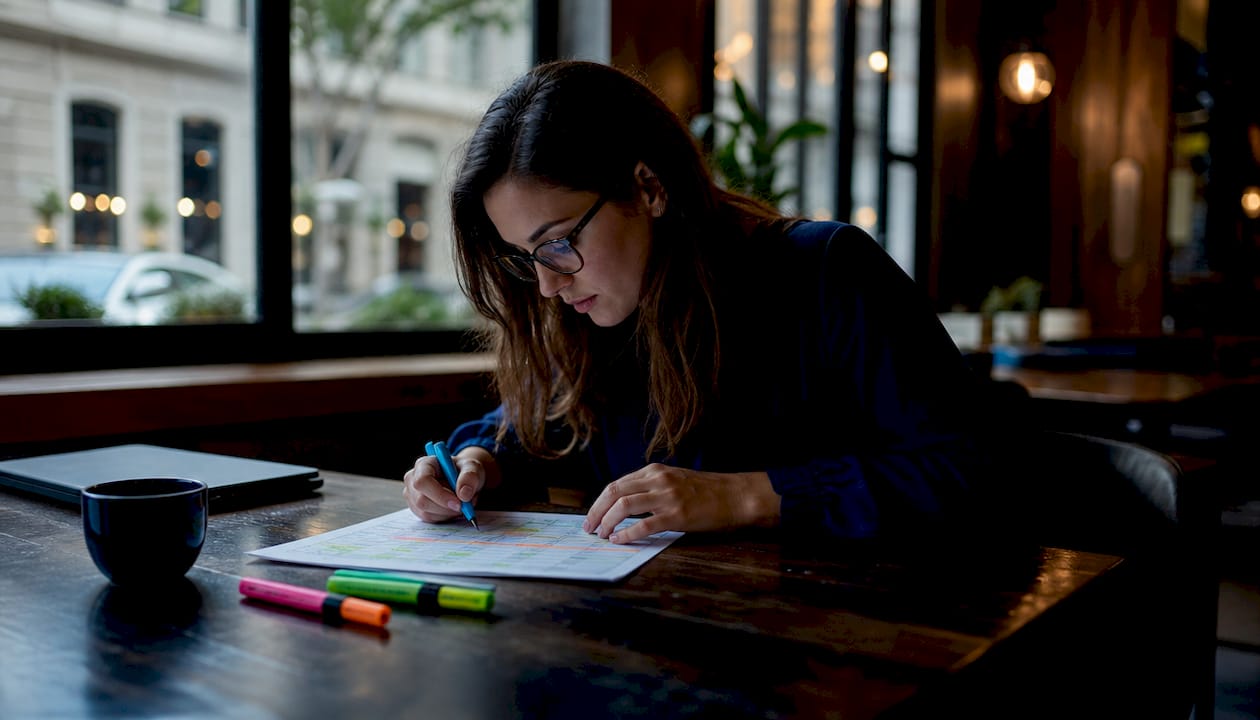 SEO specialist analyzing keyword intent at home desk