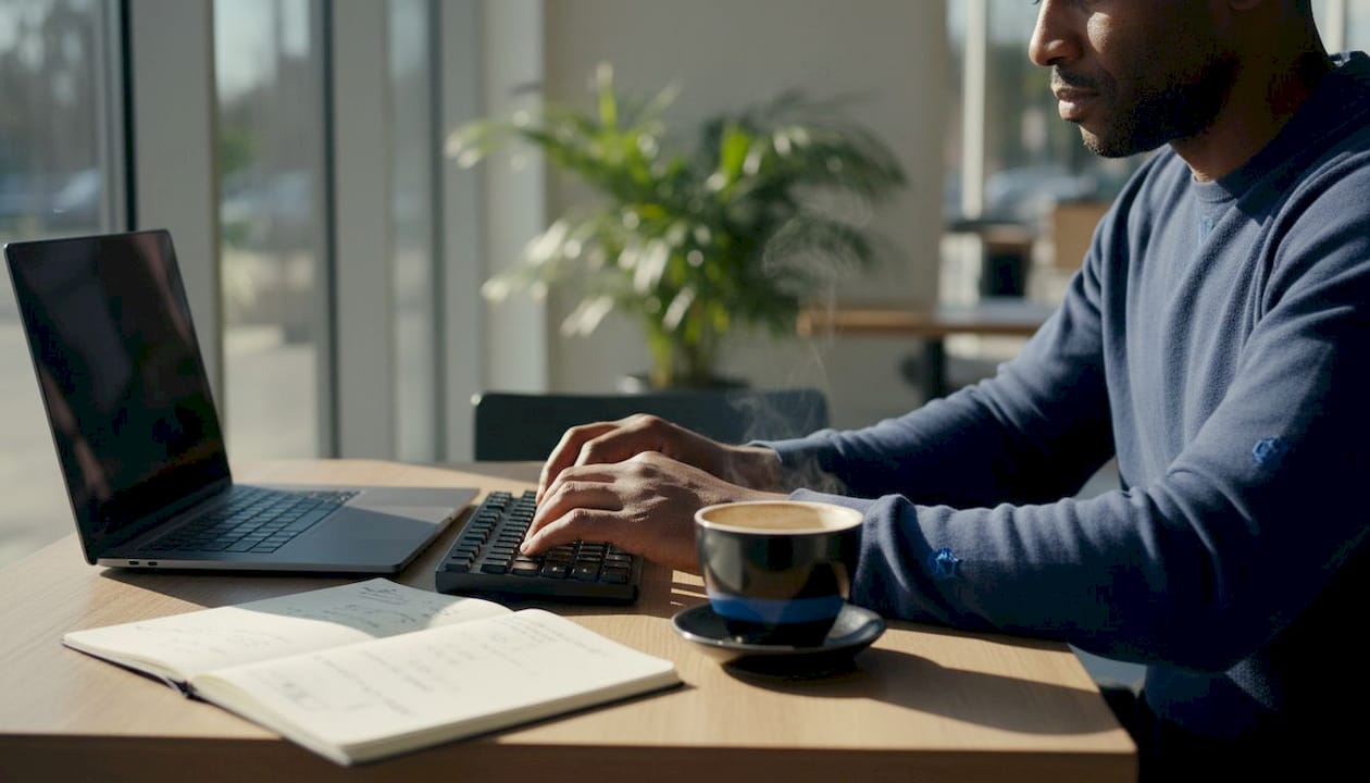 Hands typing on keyboard for brand protection