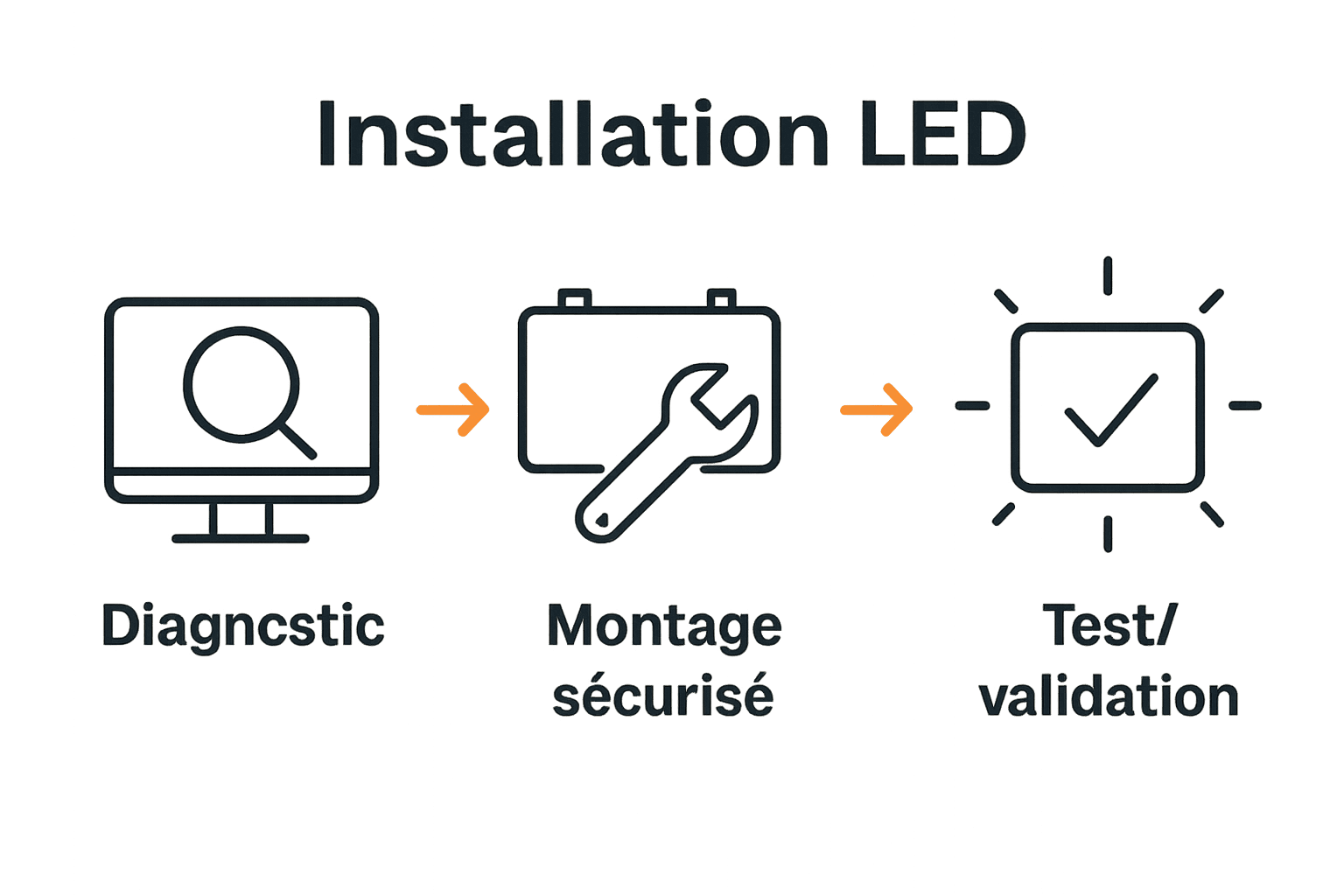 Processus installation LED en trois étapes clés