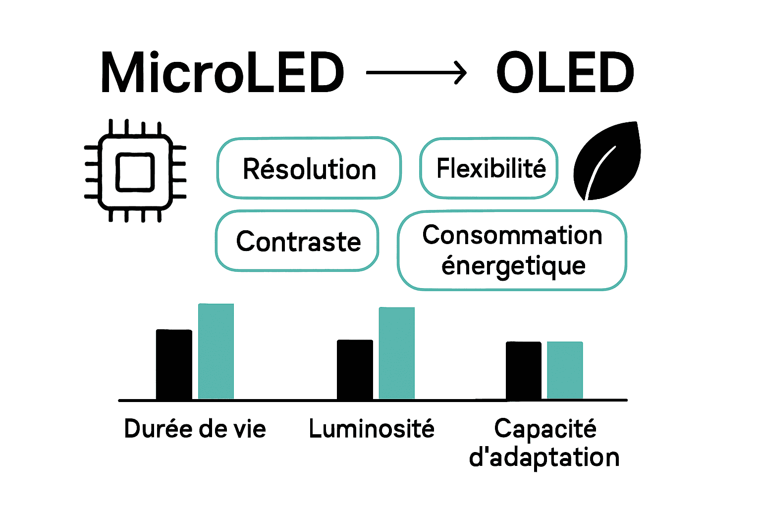 Comparaison graphique MicroLED et OLED pour l’affichage LED