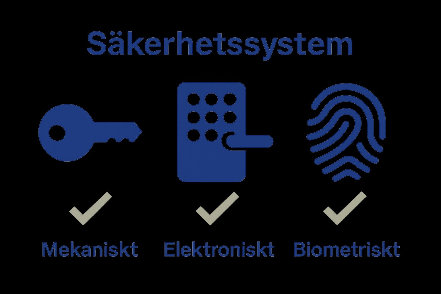Comparison of mechanical, electronic, and biometric locks using icons