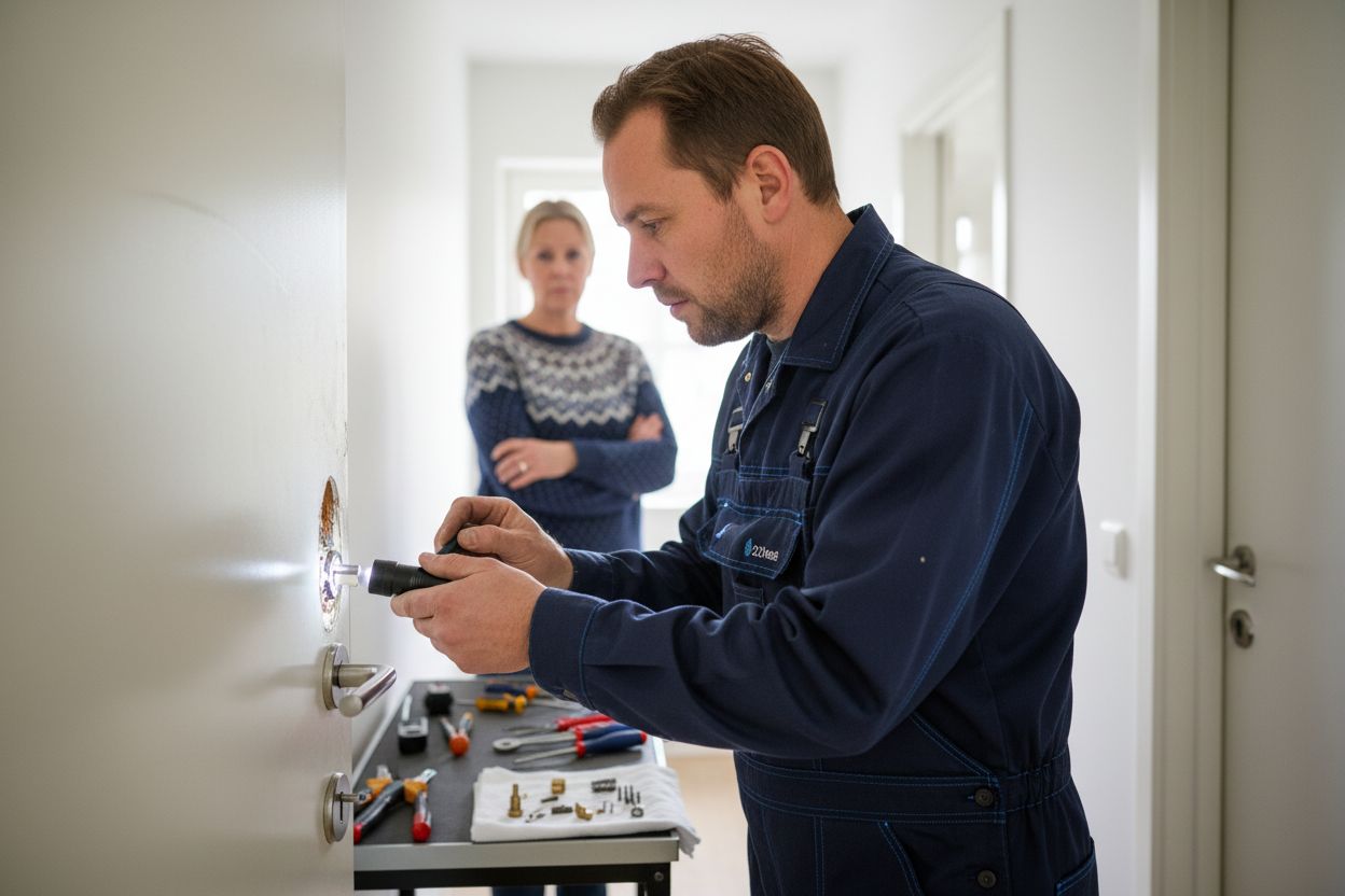 låssmed undersöker dörrlås