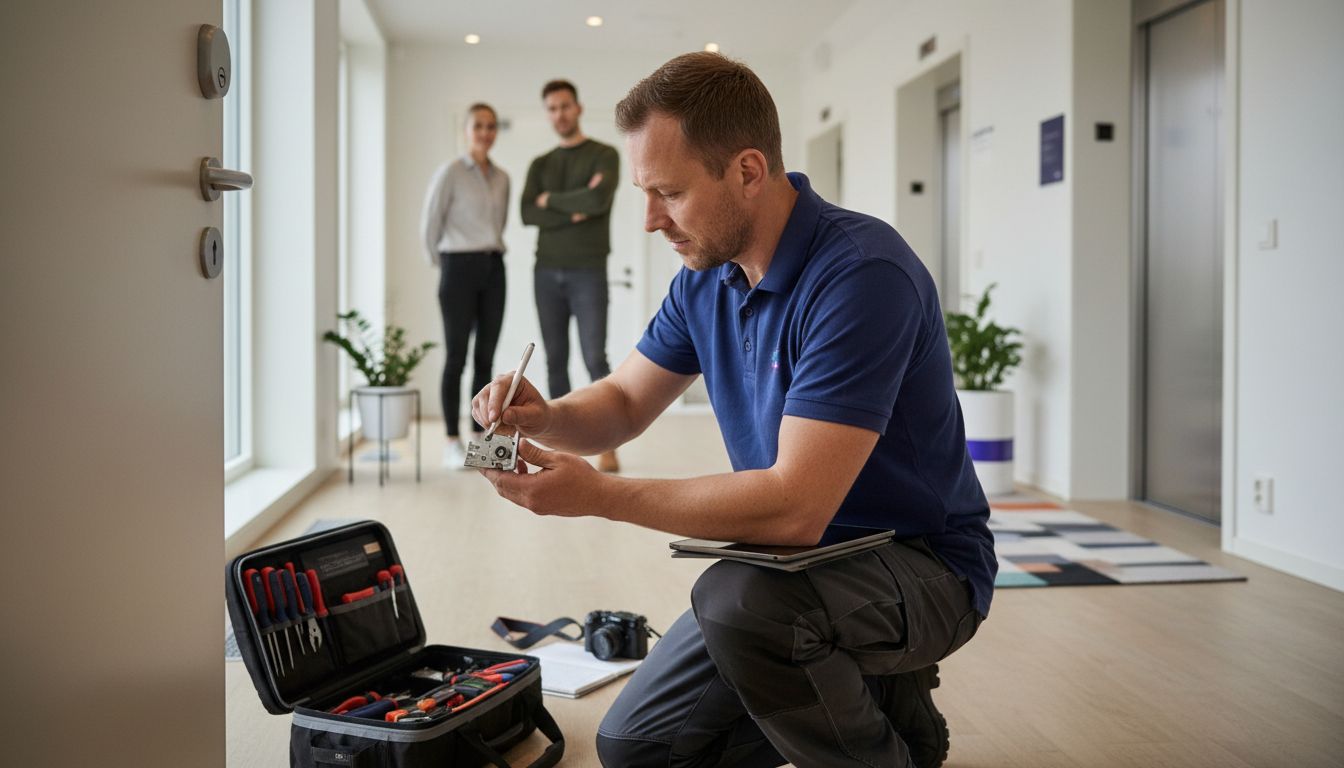 yrkesmässig låssmed undersöker lås