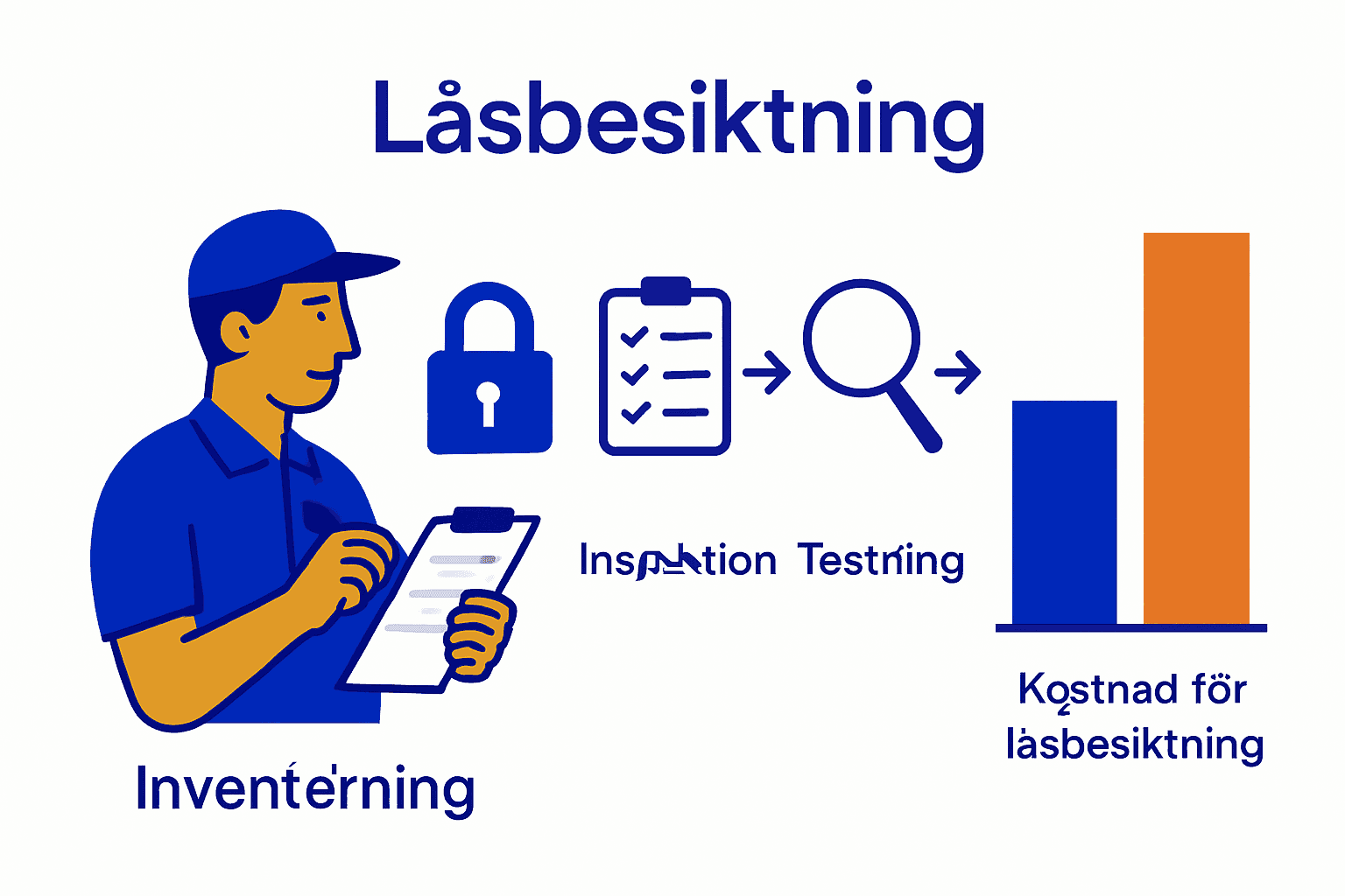 Infographic över låsbesiktningens process och kostnadsjämförelse
