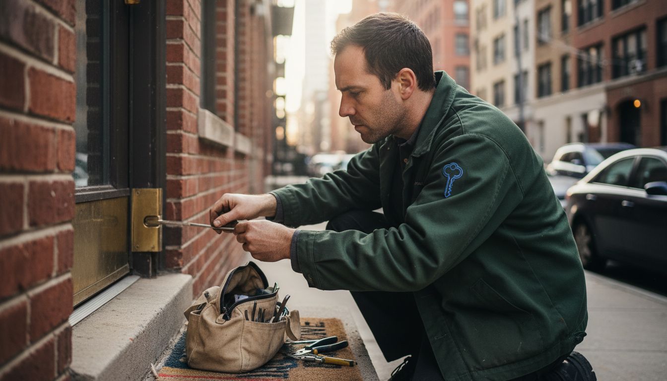 Locksmith fixing door during emergency visit