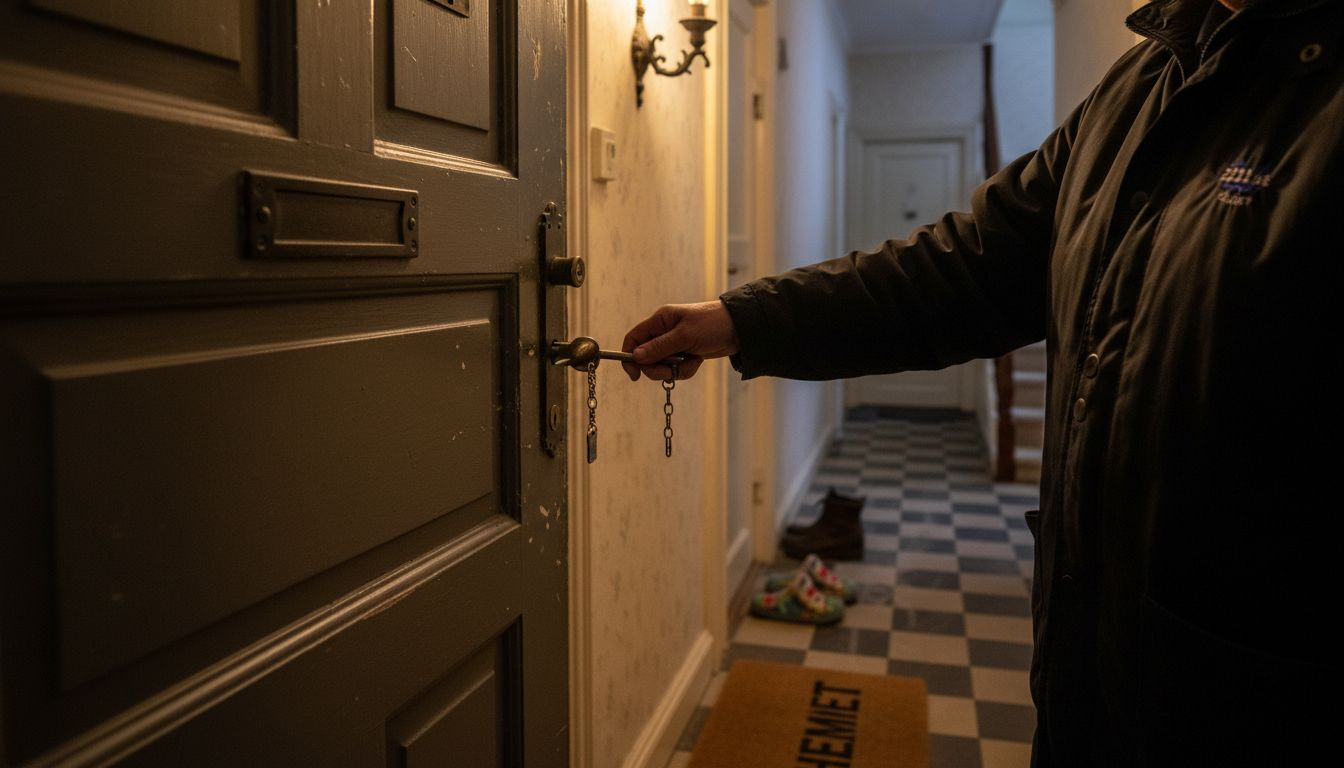 En bostadsägare som låser ytterdörren innan läggdags.