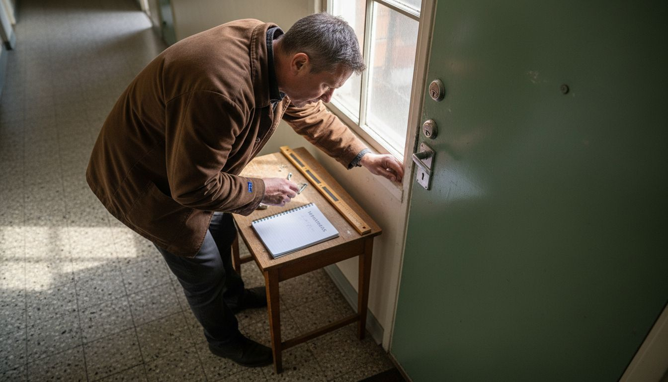 Man går igenom hemmets dörrar för att säkerställa att de är tryggt och säkert låsta.