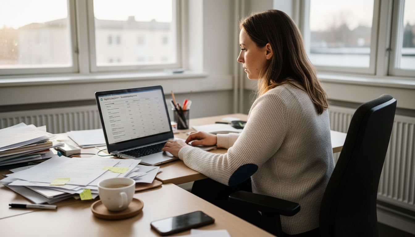 En kvinna hanterar det digitala passersystemet på kontoret.