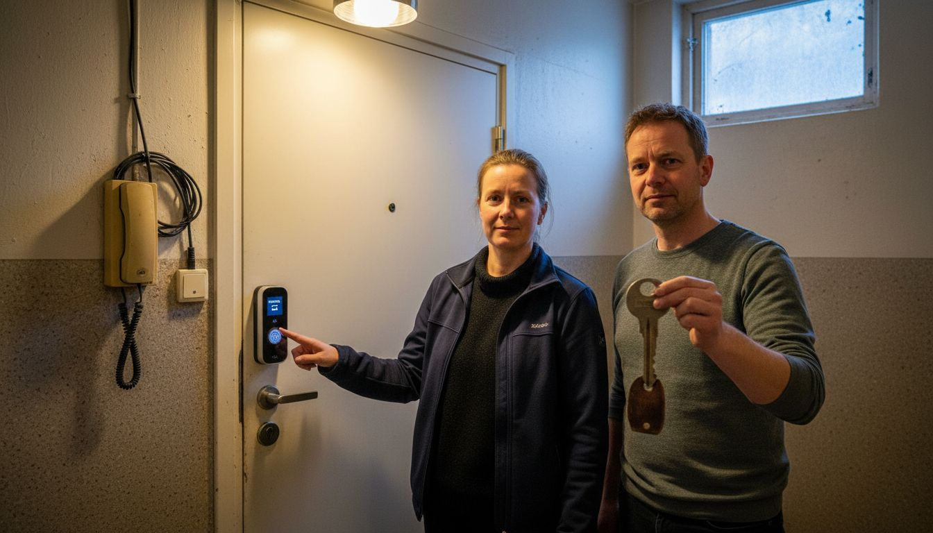 Två personer demonstrerar olika sorters lås