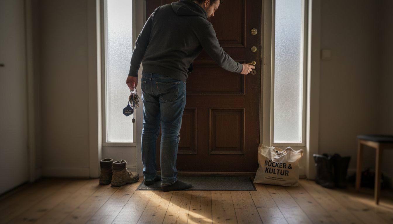 Man ser till att dörren är ordentligt låst hemma.