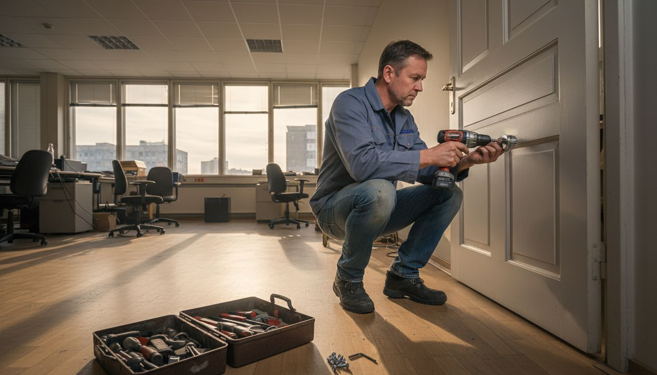 Det är vanligt att sätta in dörrlås på kontor för att öka säkerheten.