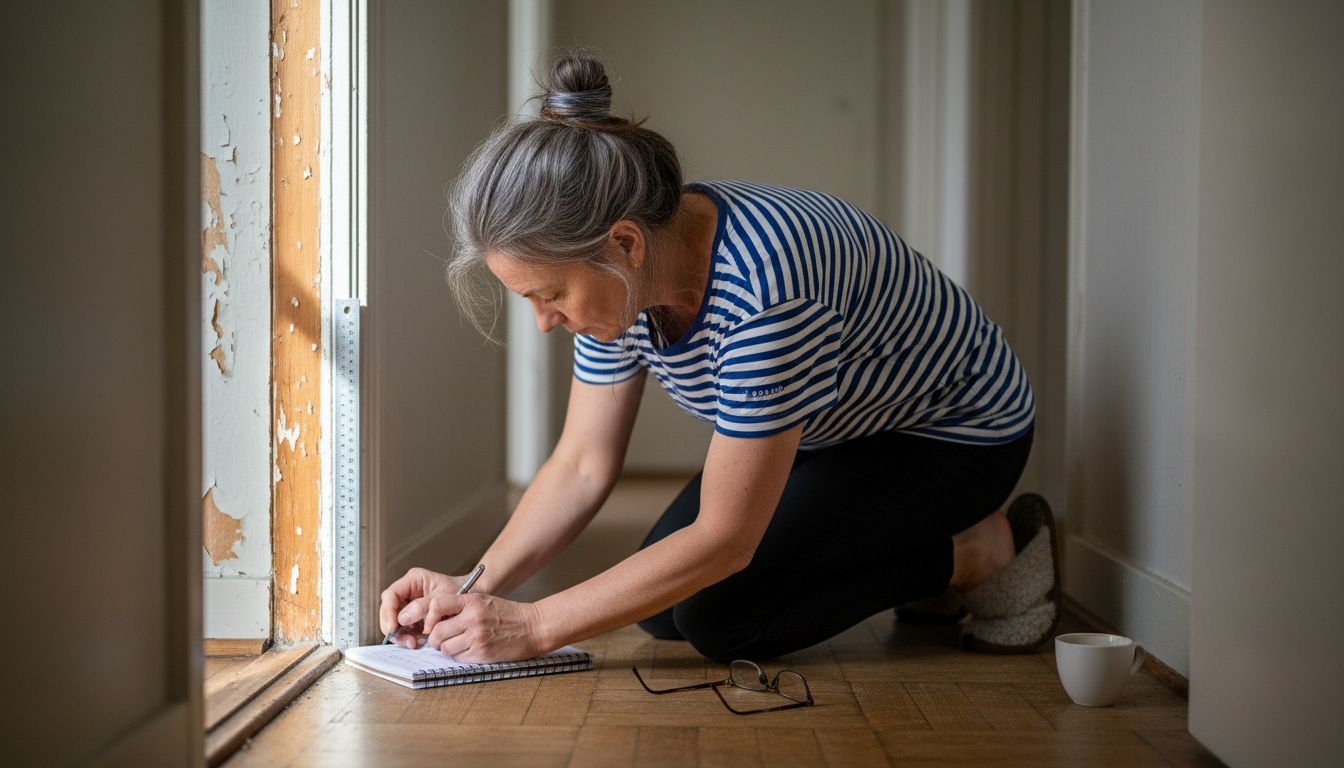 En kvinna mäter dörrkarmen inför montering.