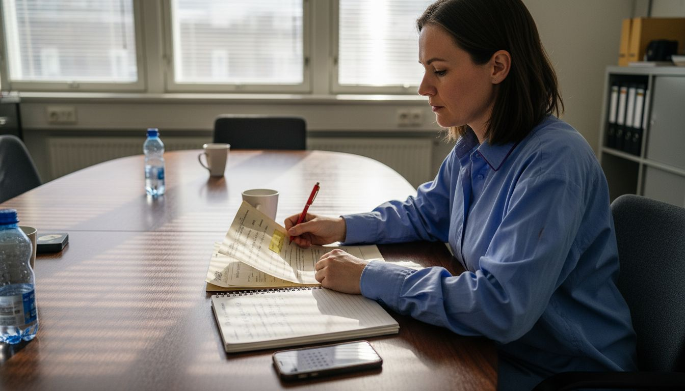 En kvinna går igenom pappren från låssmeden.