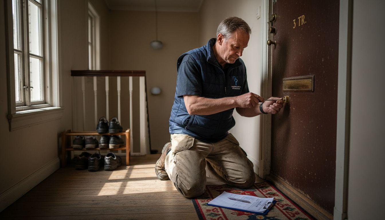 Låssmed byter ut låscylindern i lägenhetsdörren