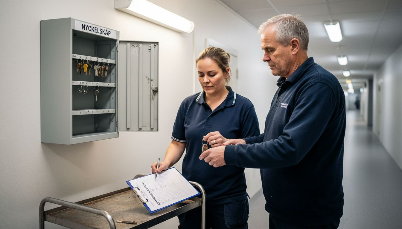 Rutiner för nyckelöverlämning i kontorskorridoren
