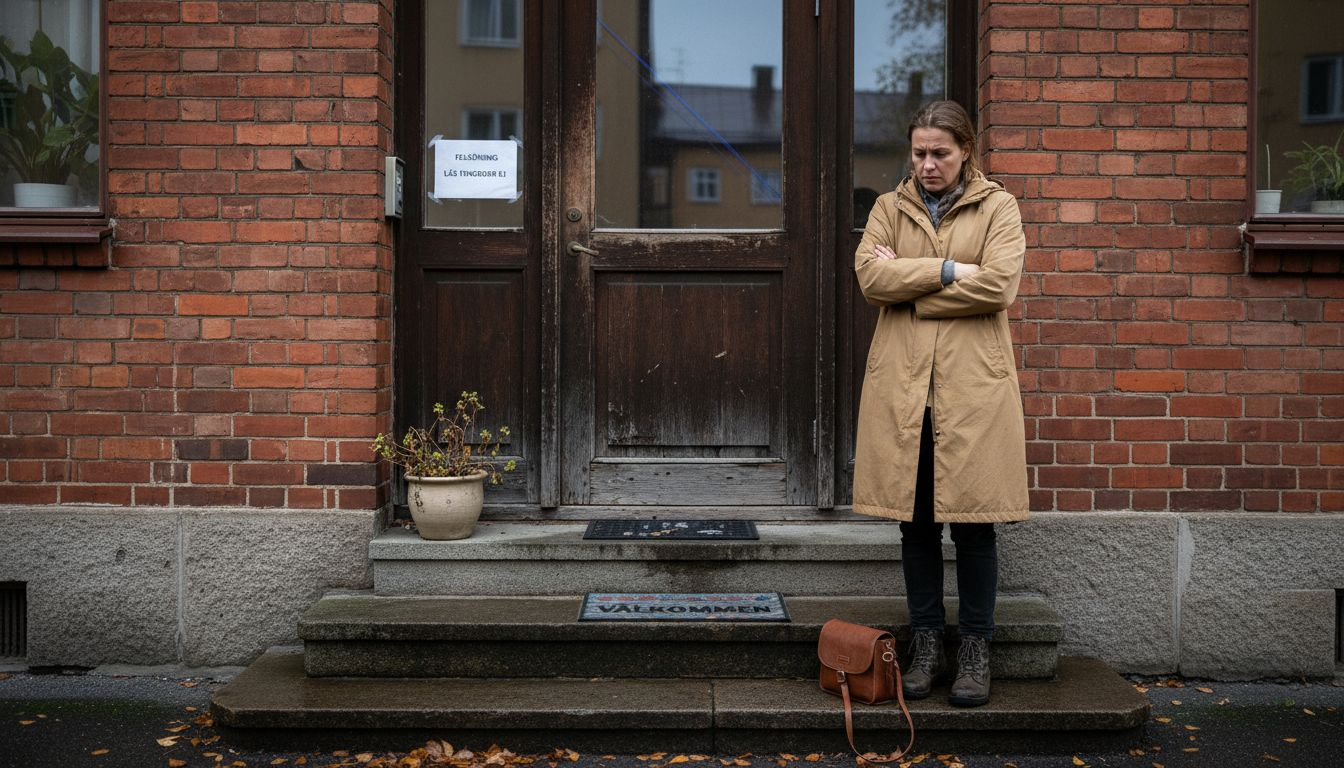 Person utelåst utanför sin lägenhetsdörr