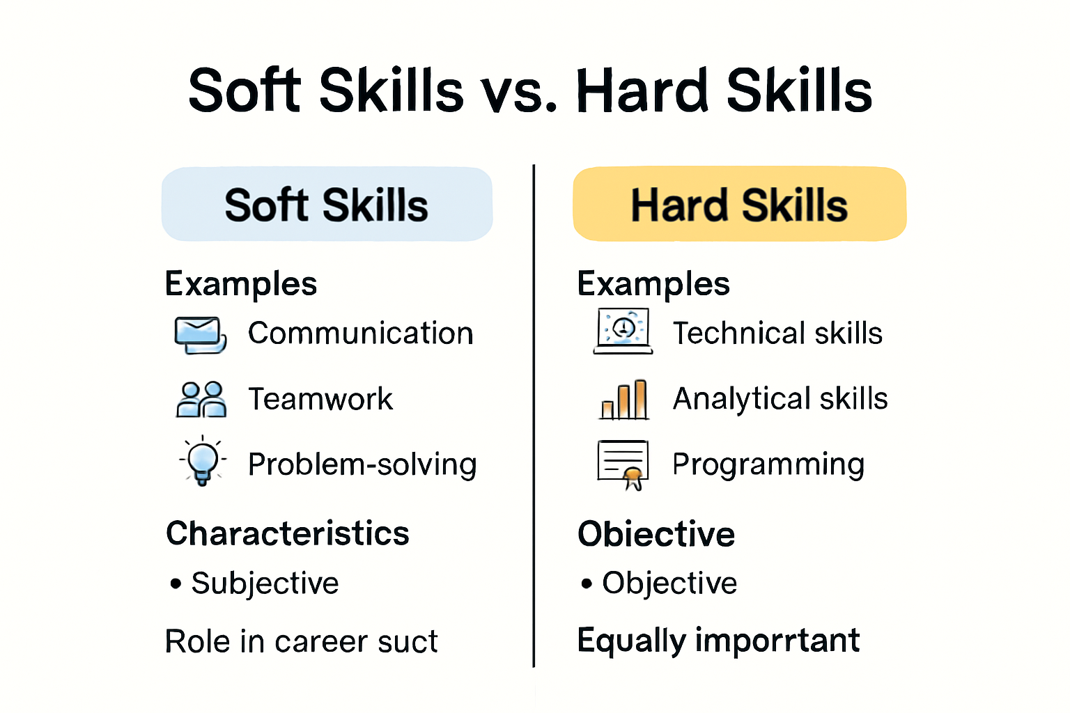 Soft skills vs hard skills infographic diagram