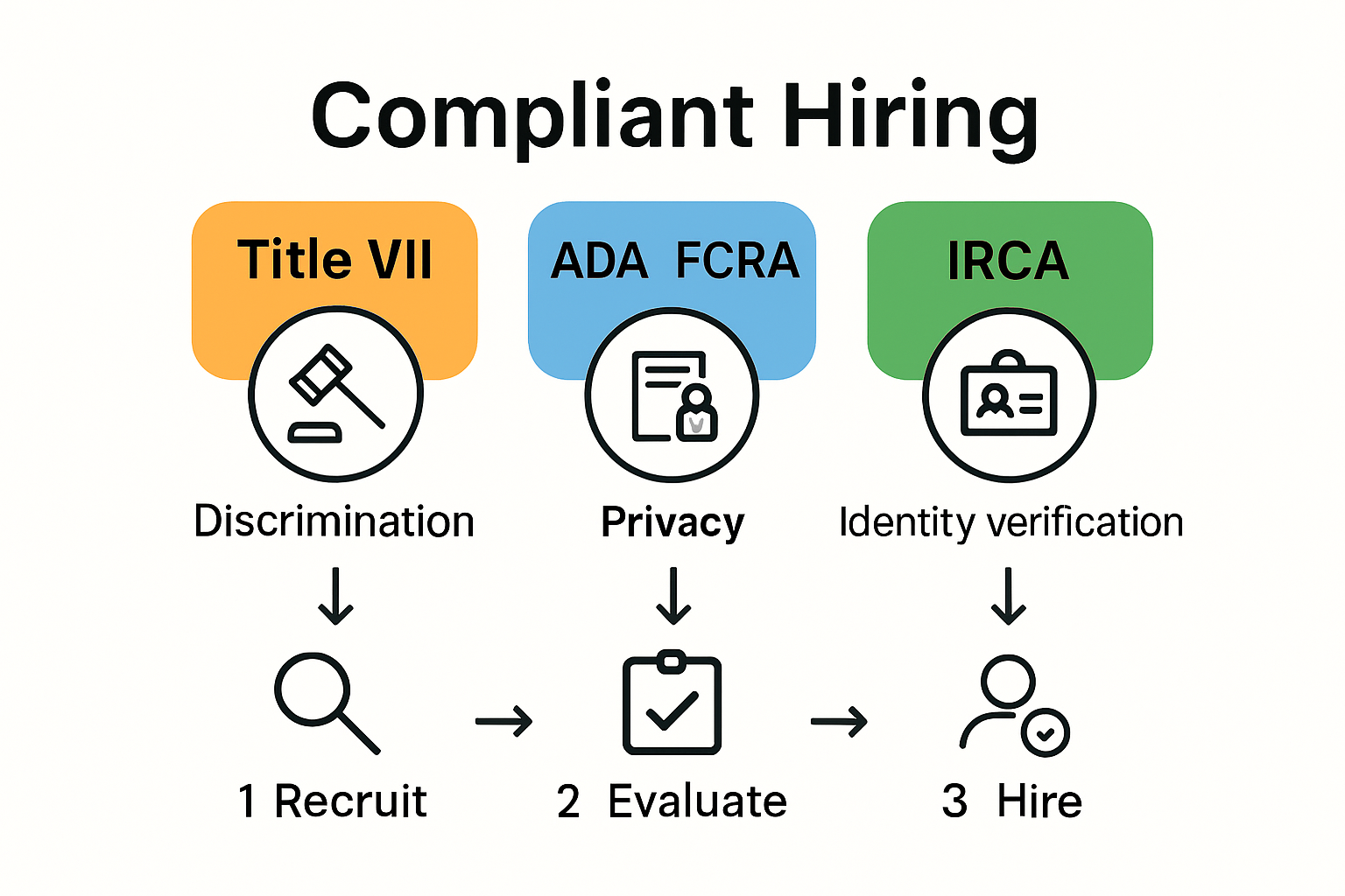 Infographic showing key US hiring compliance laws and their impact on recruitment