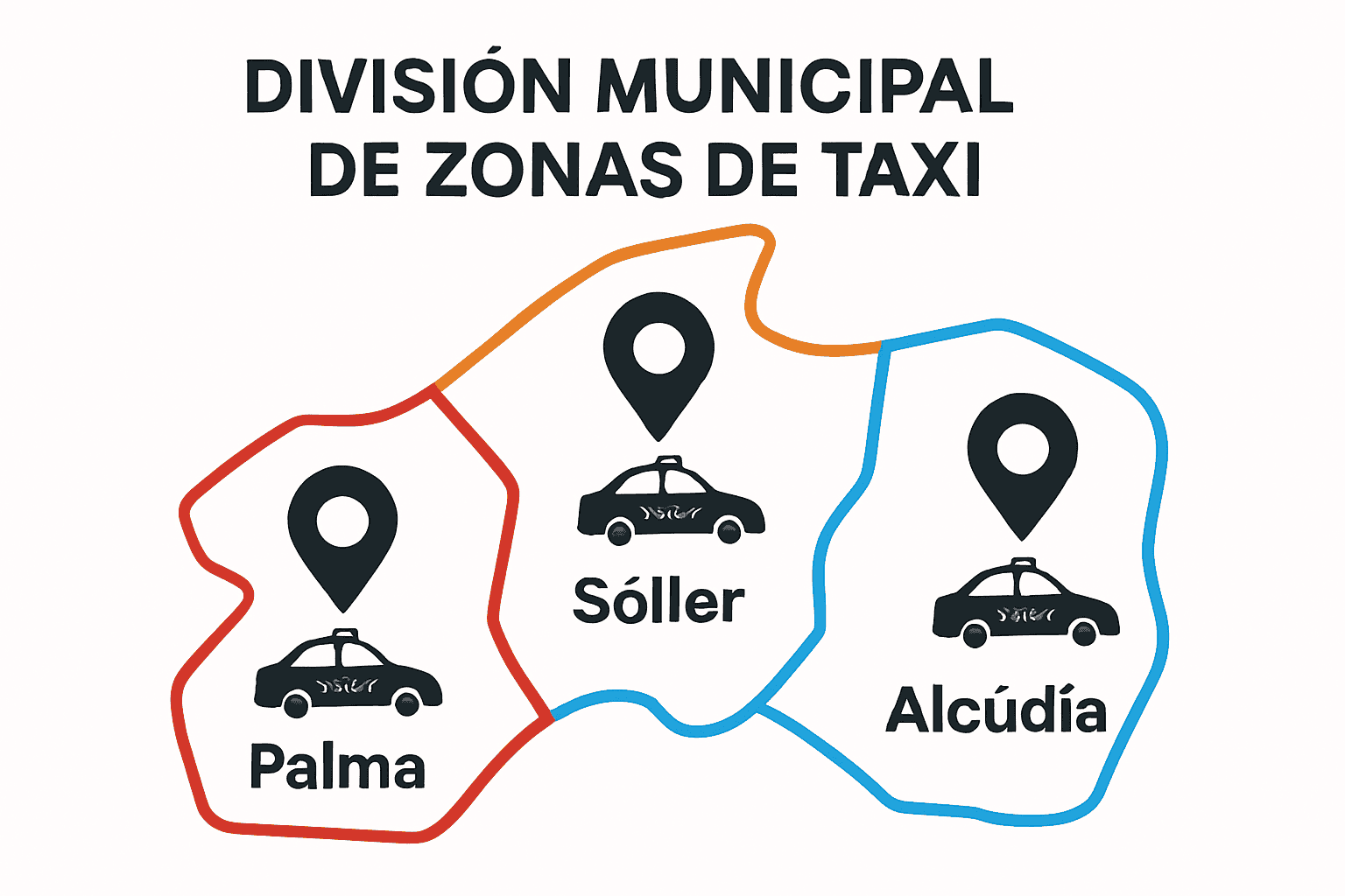 Infographic of three taxi service areas in Mallorca