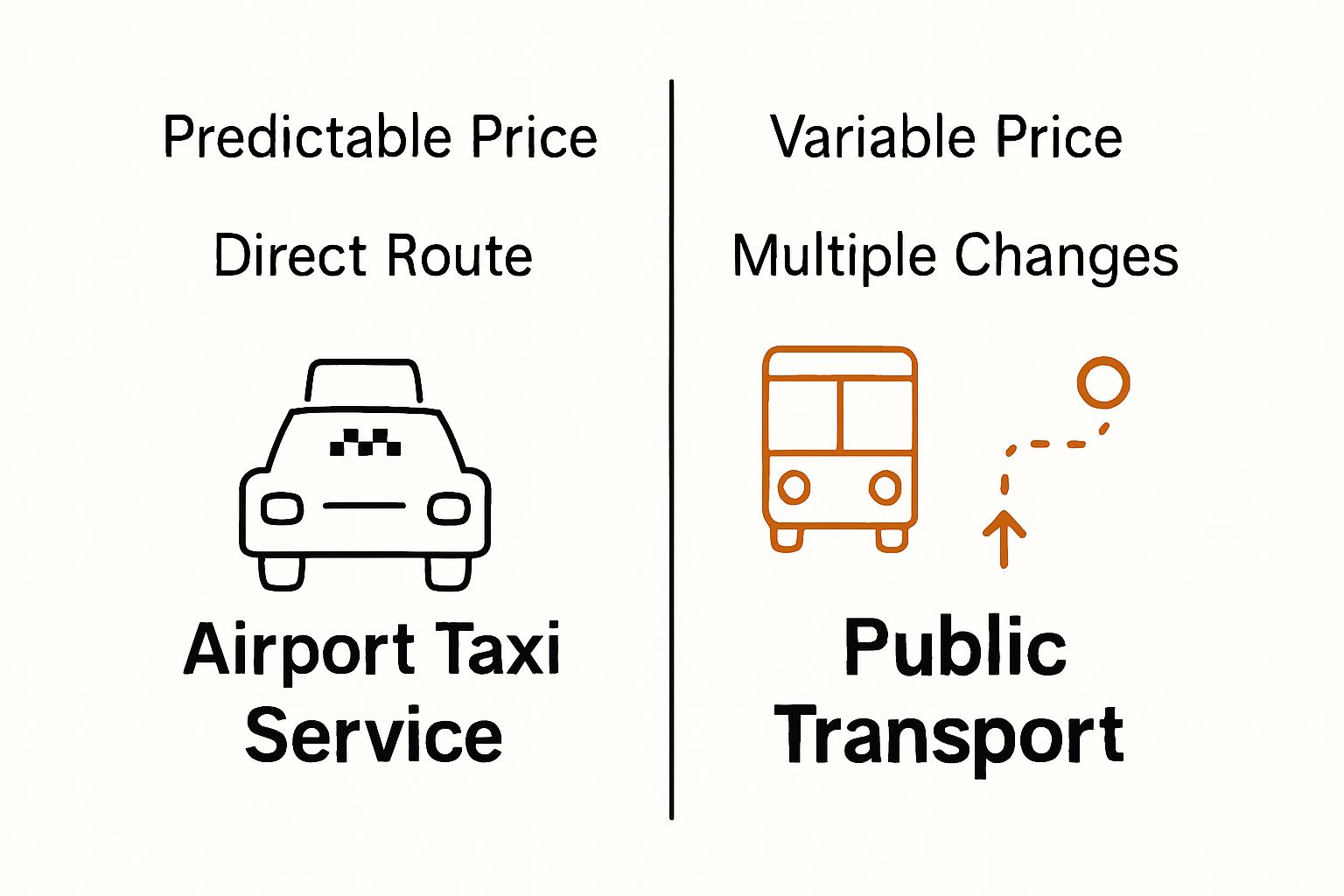 visual comparison: airport taxi vs public transport