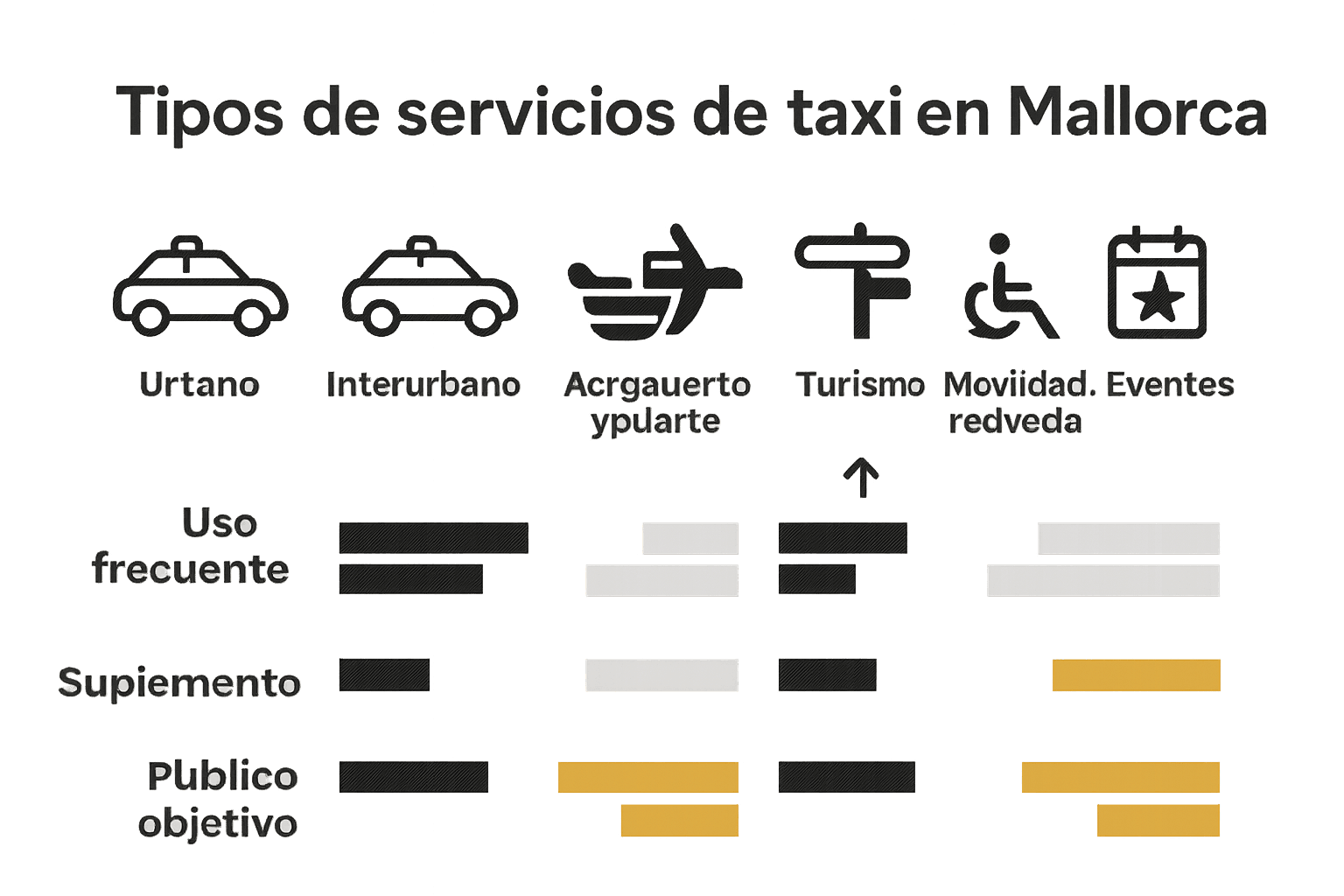 Infografía visual de tipos de servicios de taxi en Mallorca