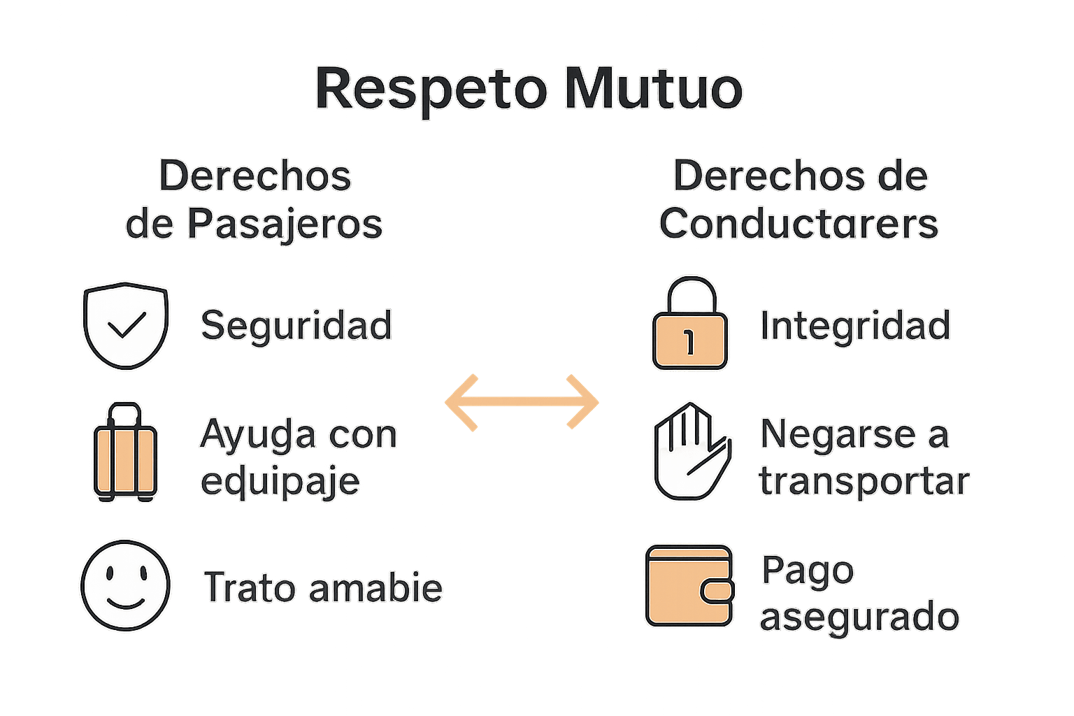 Infografía simple sobre derechos y obligaciones de pasajeros y conductores de taxi en Mallorca