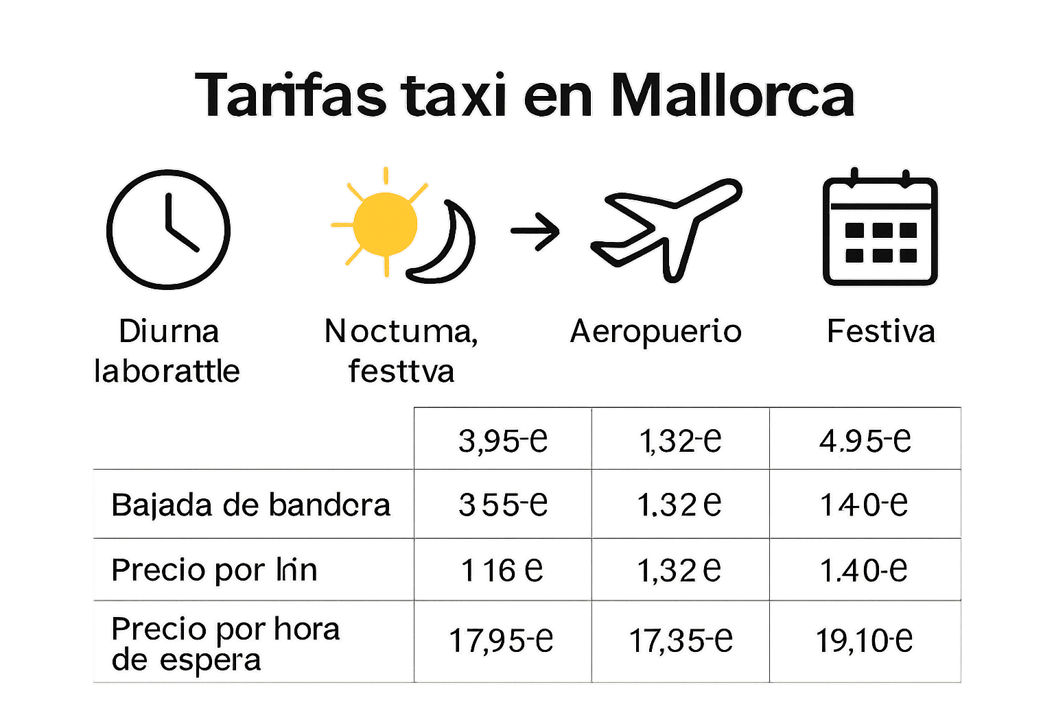 Infografía comparando tipos de tarifas de taxi en Mallorca