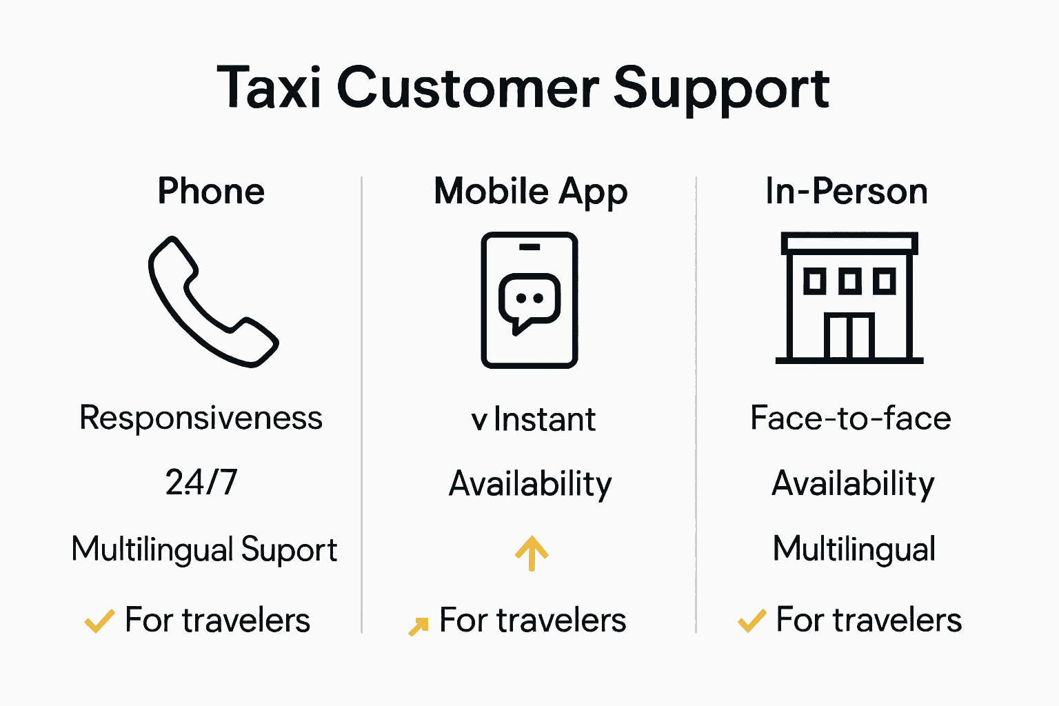 Infographic comparing phone, app, and in-person taxi support.