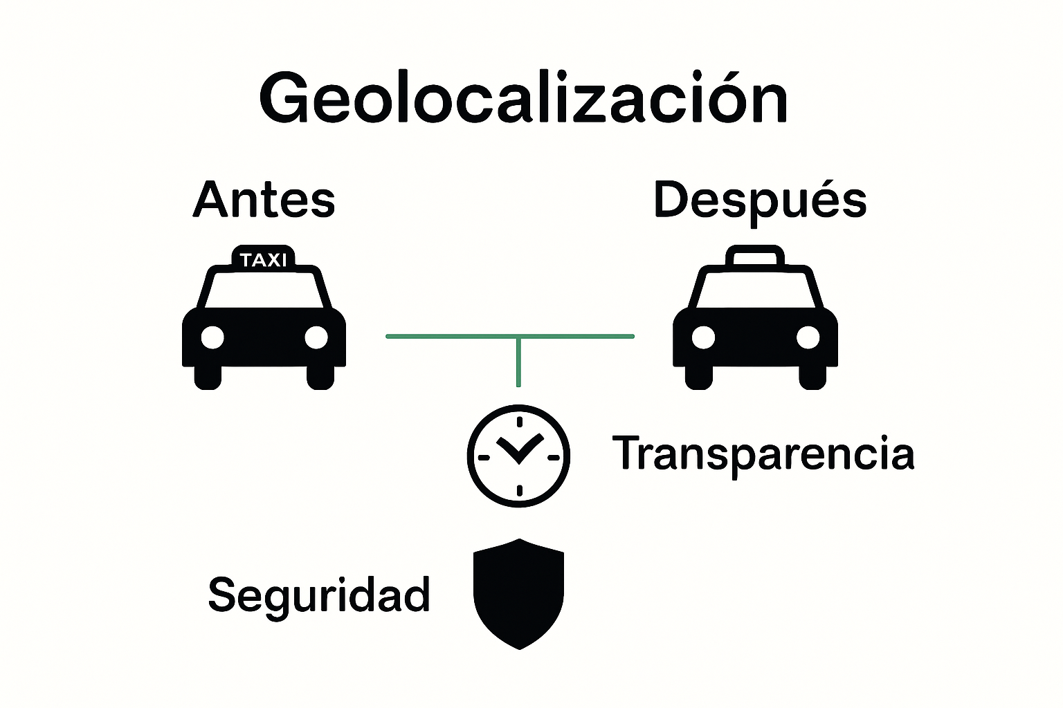 Infografía que compara seguridad y eficiencia en taxis con y sin geolocalización
