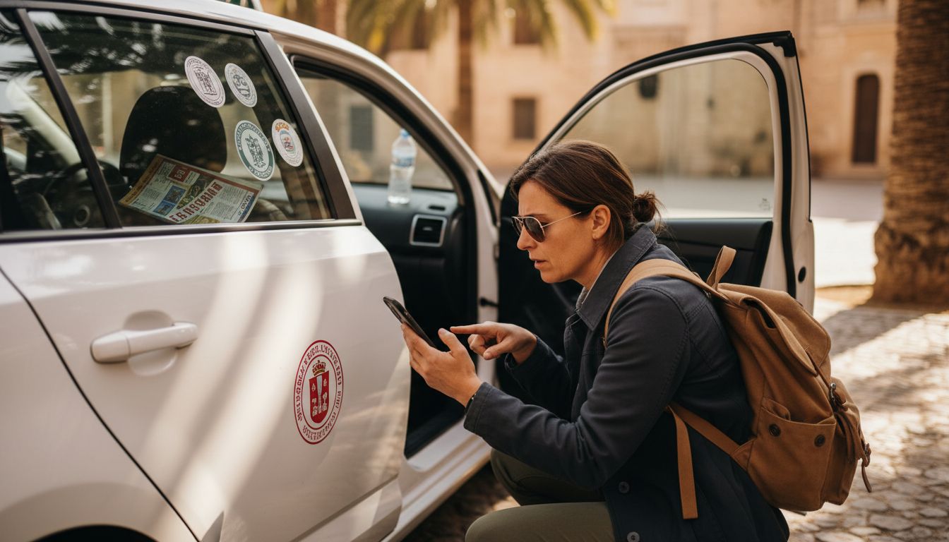 Woman verifies license plate of Mallorca taxi