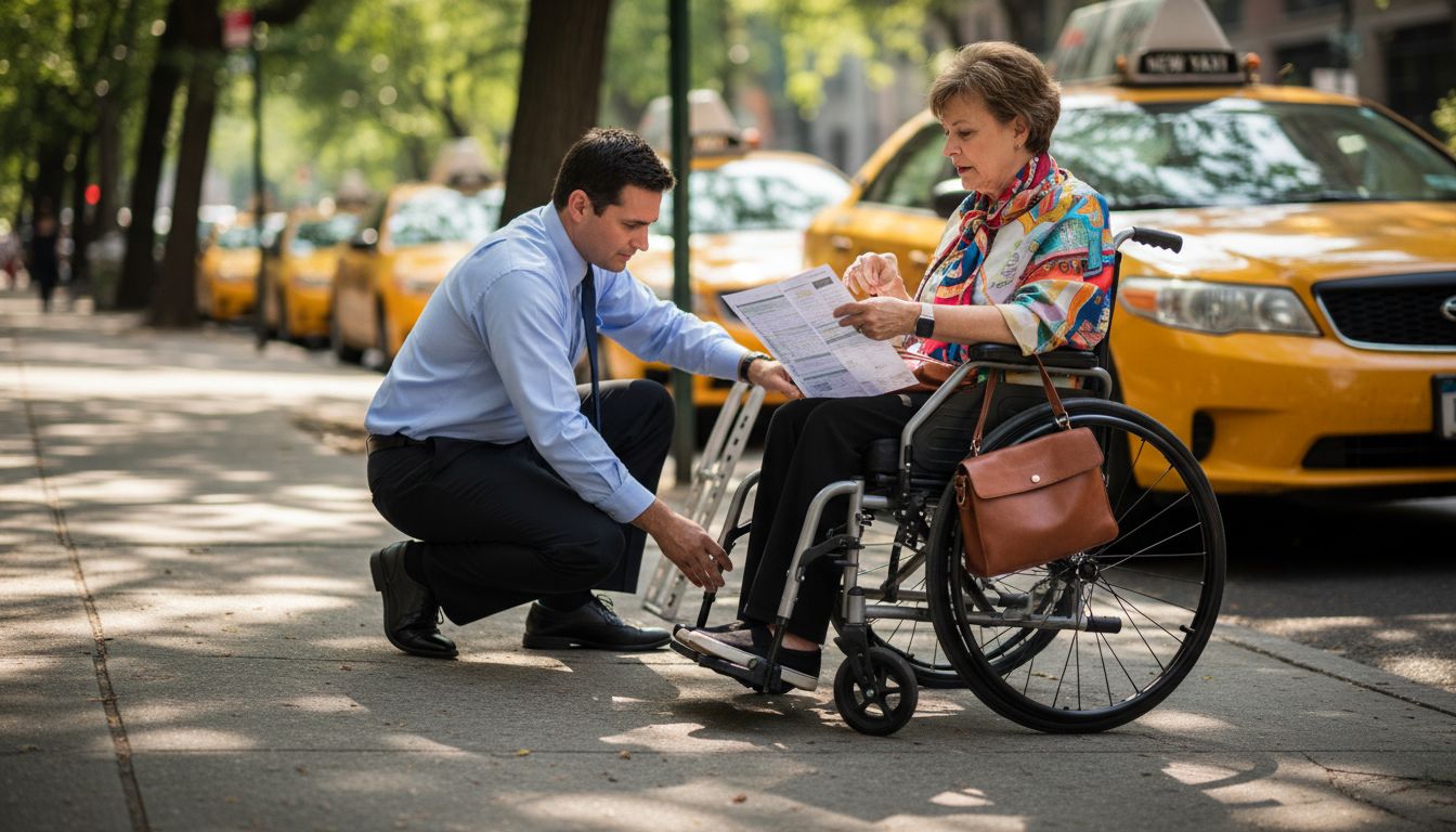 Woman preparing for accessible taxi trip