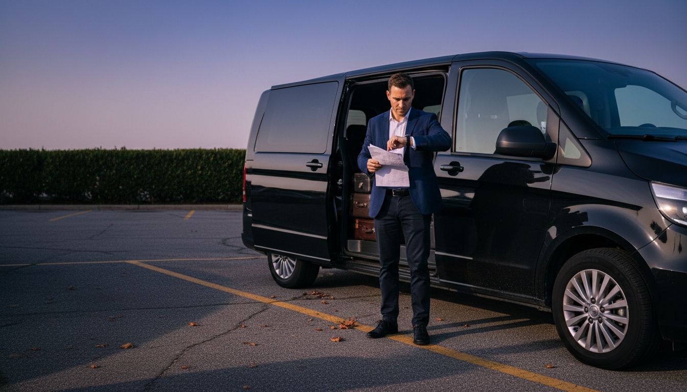 Driver with transfer van at Mallorca lot