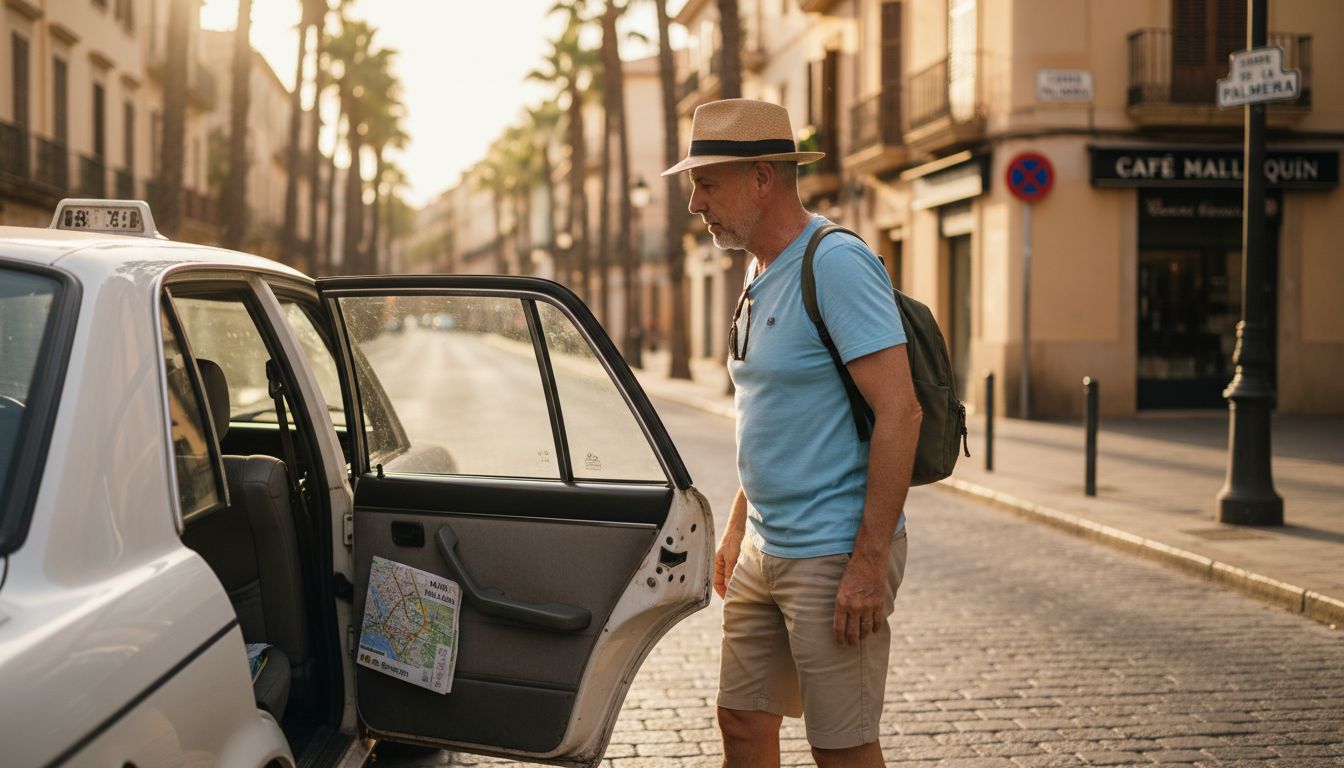 Un turista baja de un taxi en pleno centro de Palma de Mallorca.