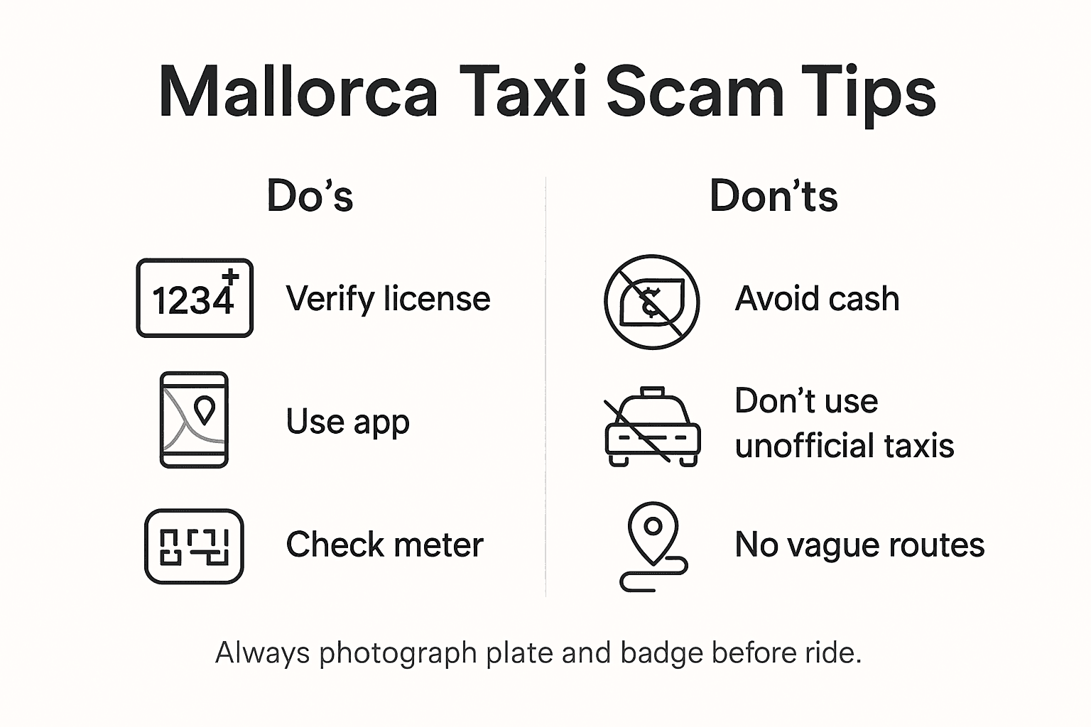 Infographic with Mallorca taxi scam prevention tips