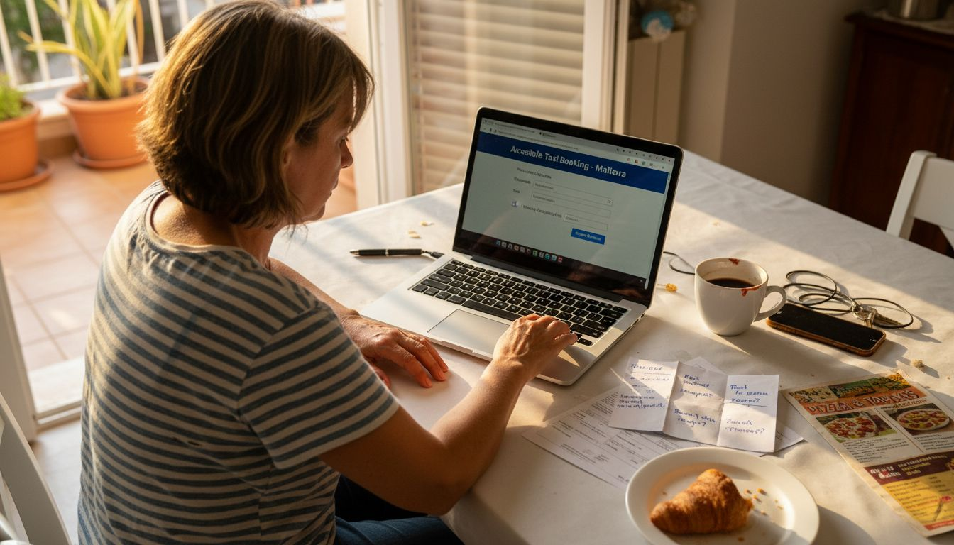 Person booking accessible taxi on laptop