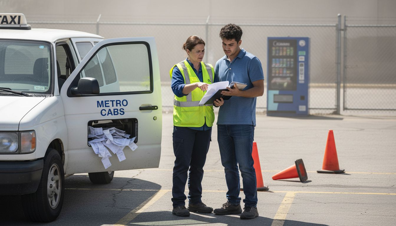 Inspector checking Mallorca taxi driver documents