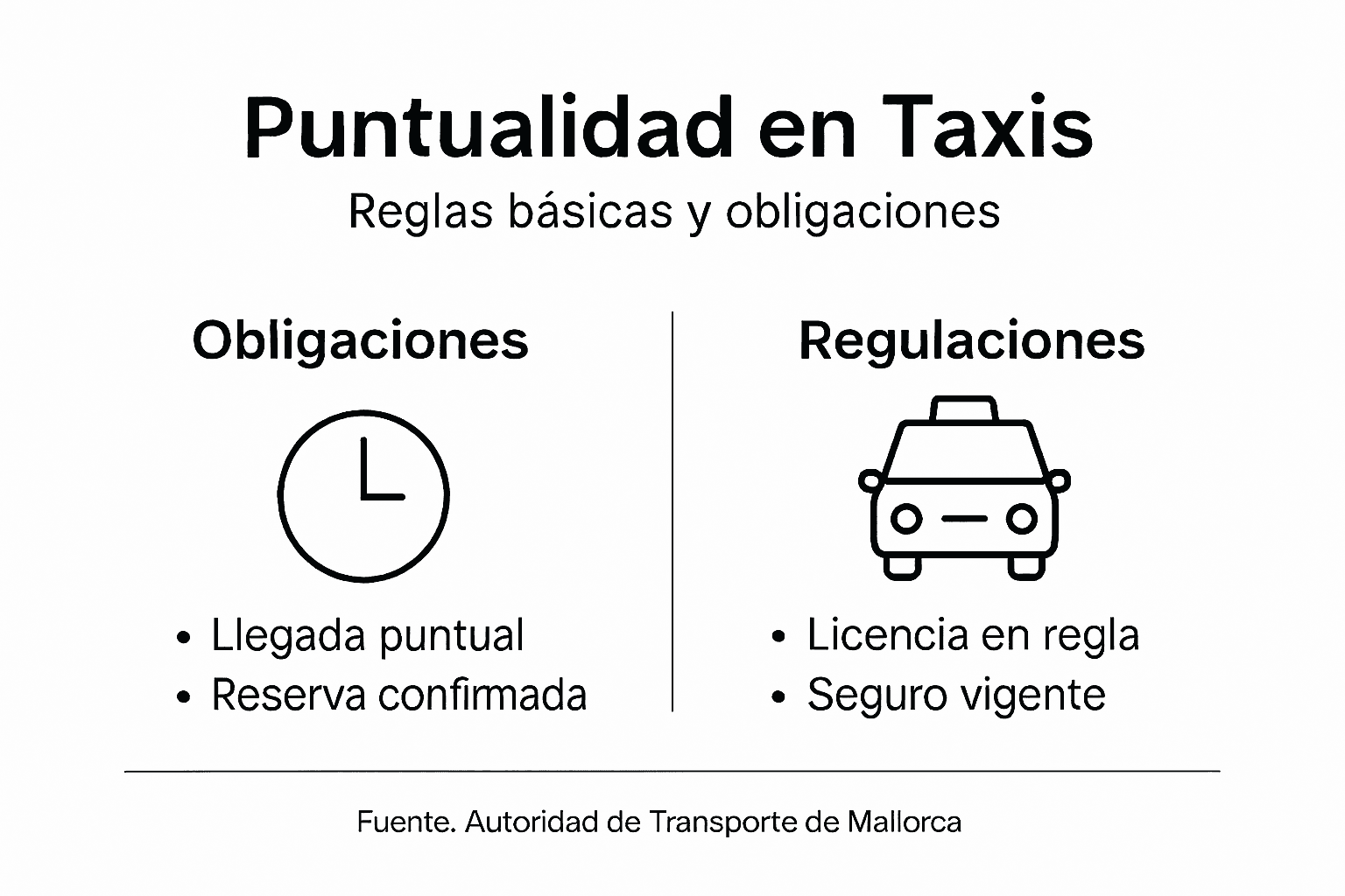 Infografía sobre normas de puntualidad para el servicio de taxis