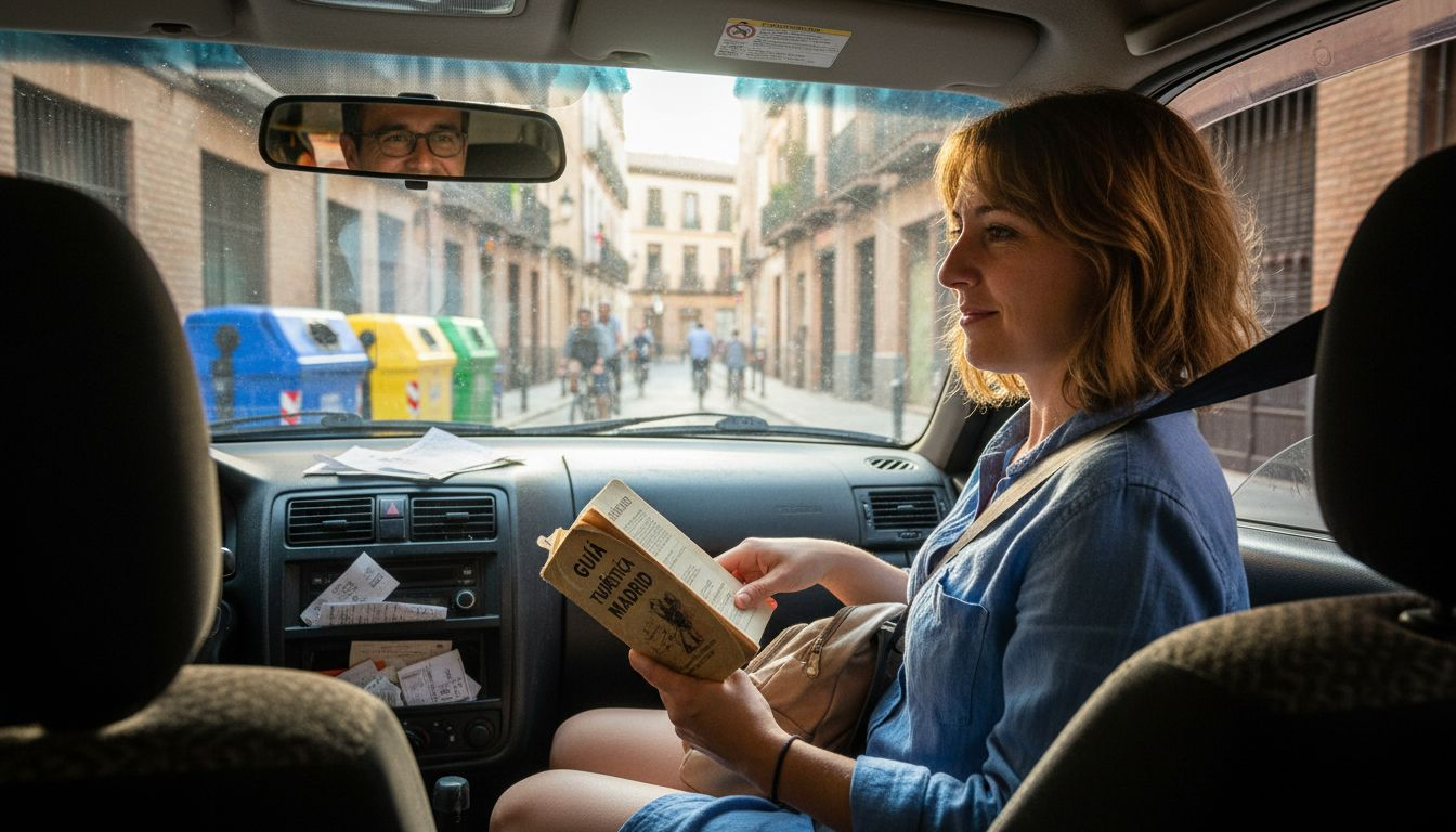 Turista asegurándose el cinturón de seguridad antes de iniciar su viaje en un taxi autorizado.