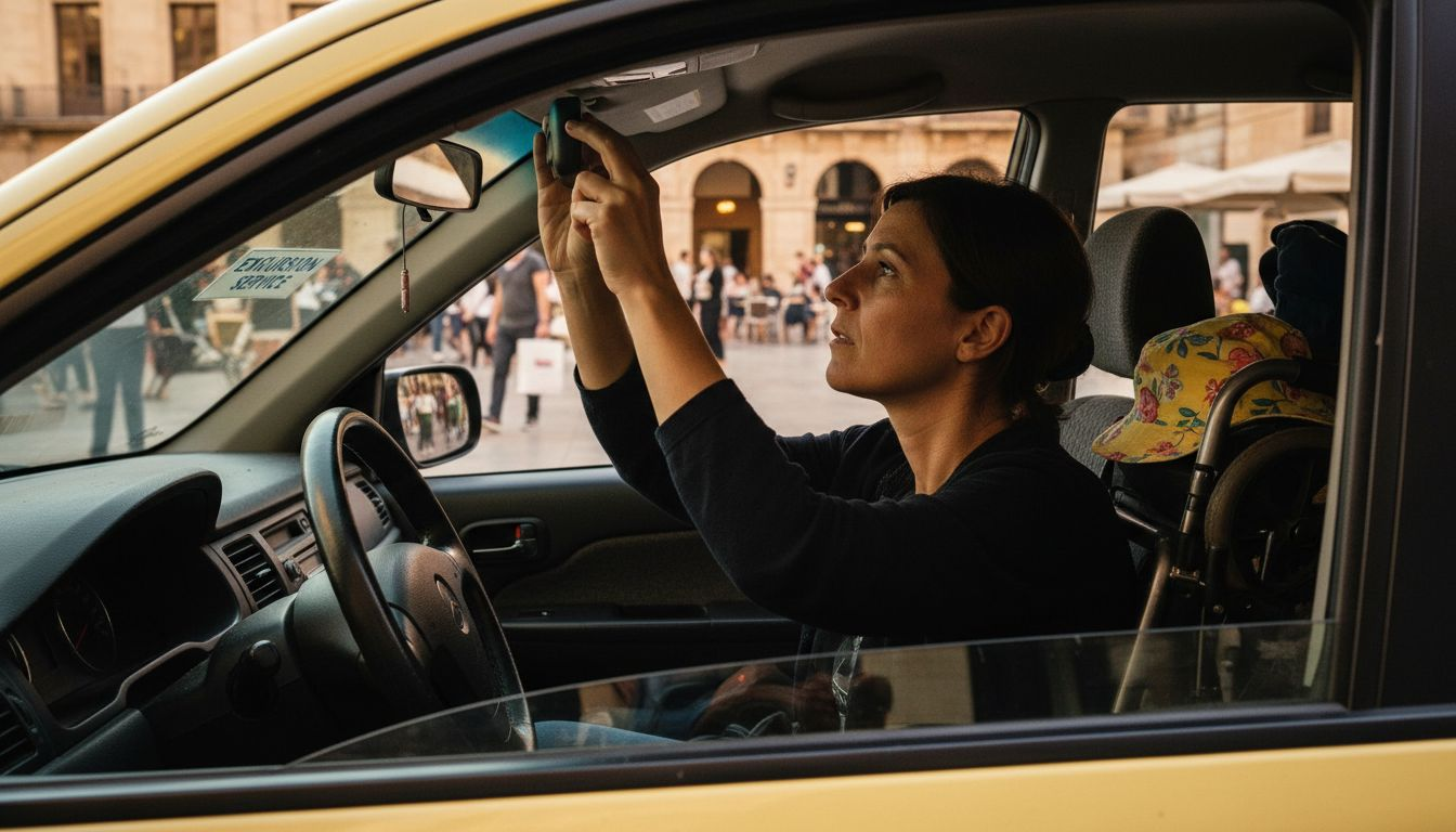 Taxi driver in Palma with excursion signage