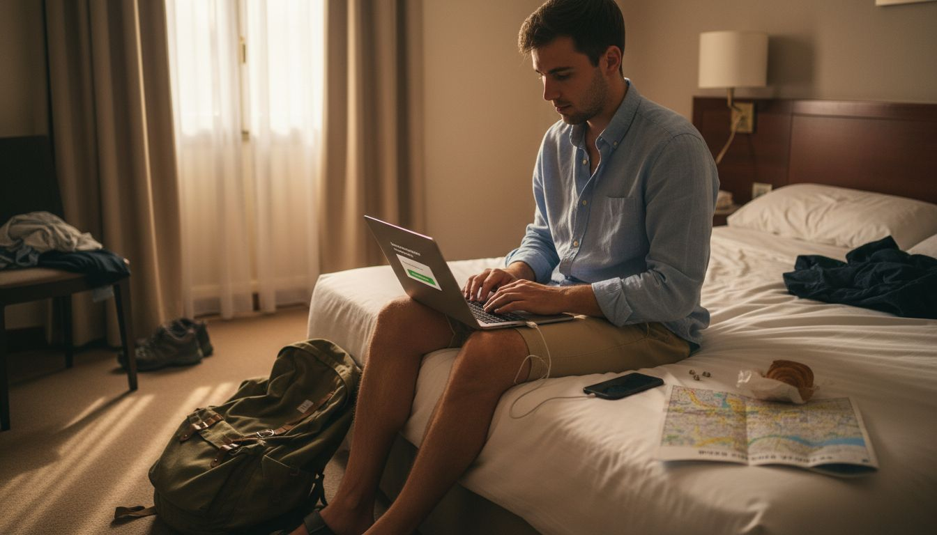 Un turista solicita un taxi desde la comodidad de su habitación de hotel.
