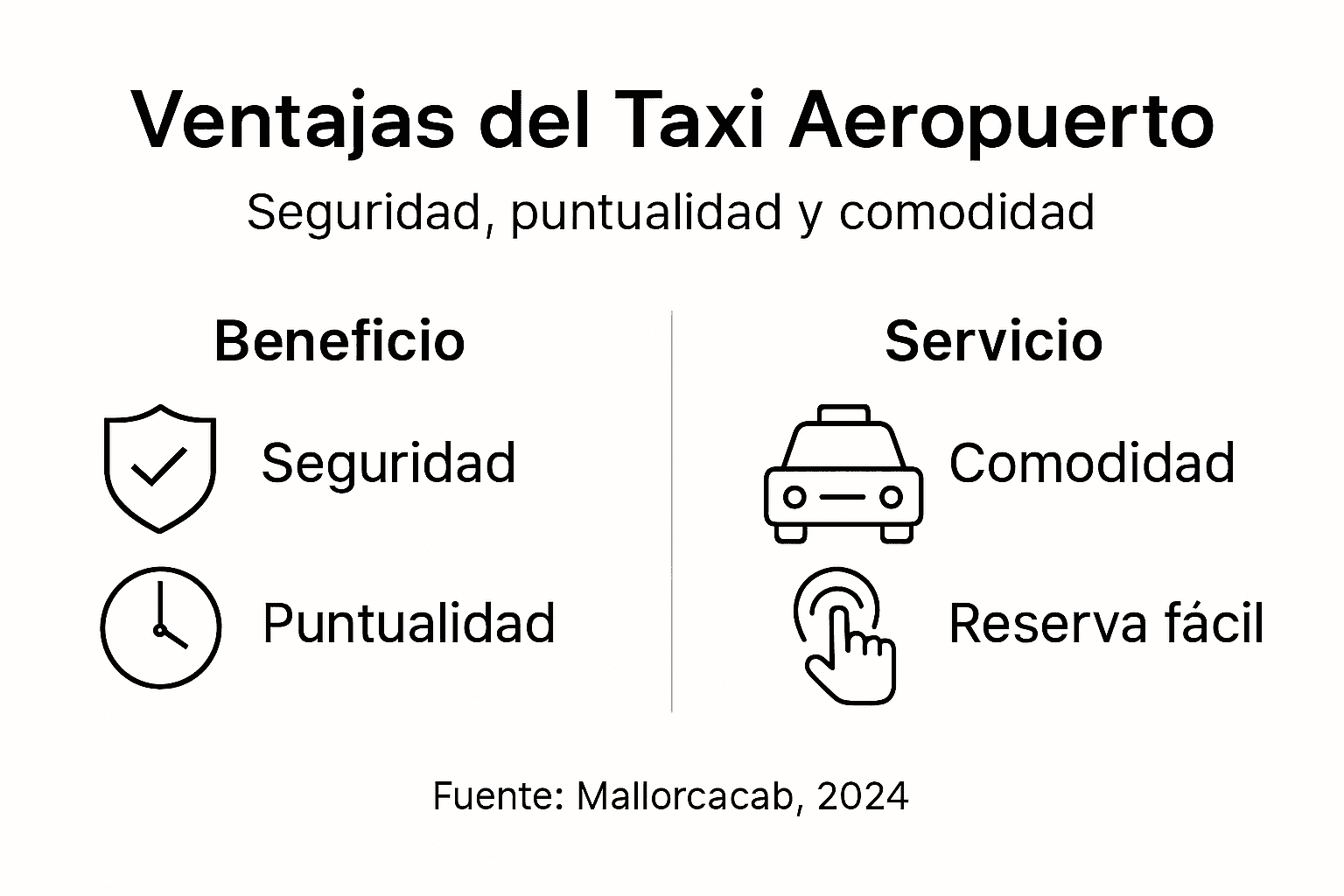 Infografía sobre los principales beneficios de coger un taxi en el aeropuerto de Mallorca
