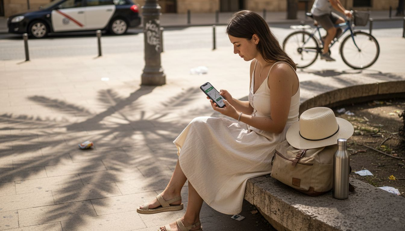 Un turista utiliza su móvil para pedir un taxi.