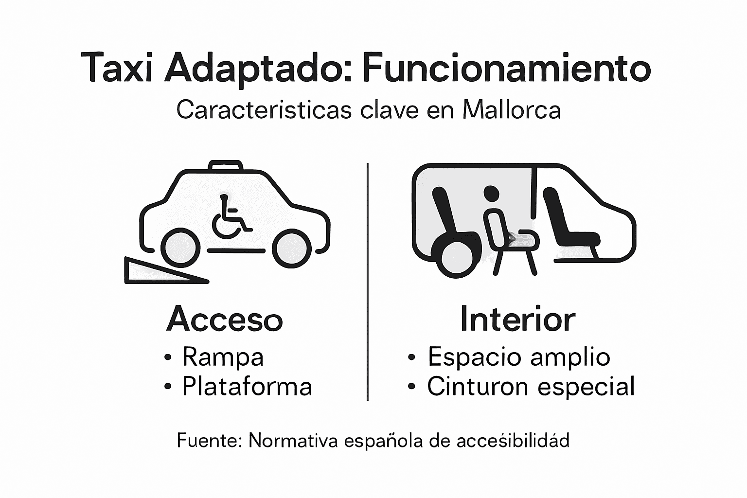 Resumen visual con los aspectos más importantes del servicio de taxi adaptado