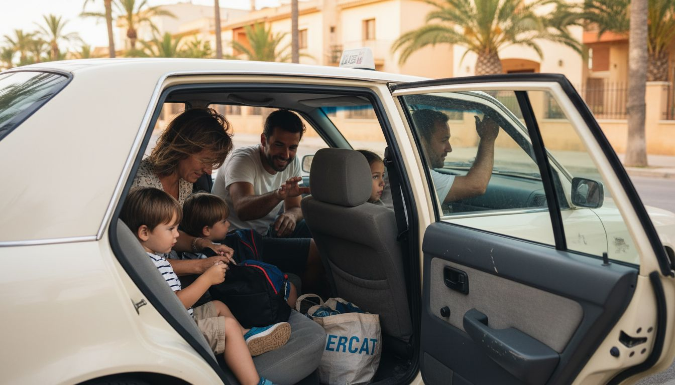 Una familia se sube a un taxi en el barrio de Palma.