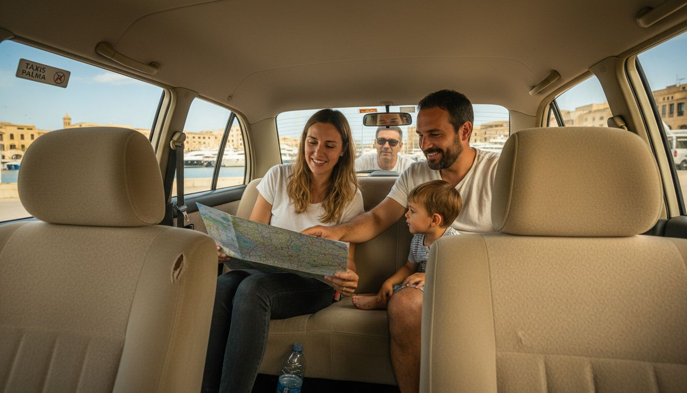 Turistas recorriendo Mallorca a bordo de un taxi turístico