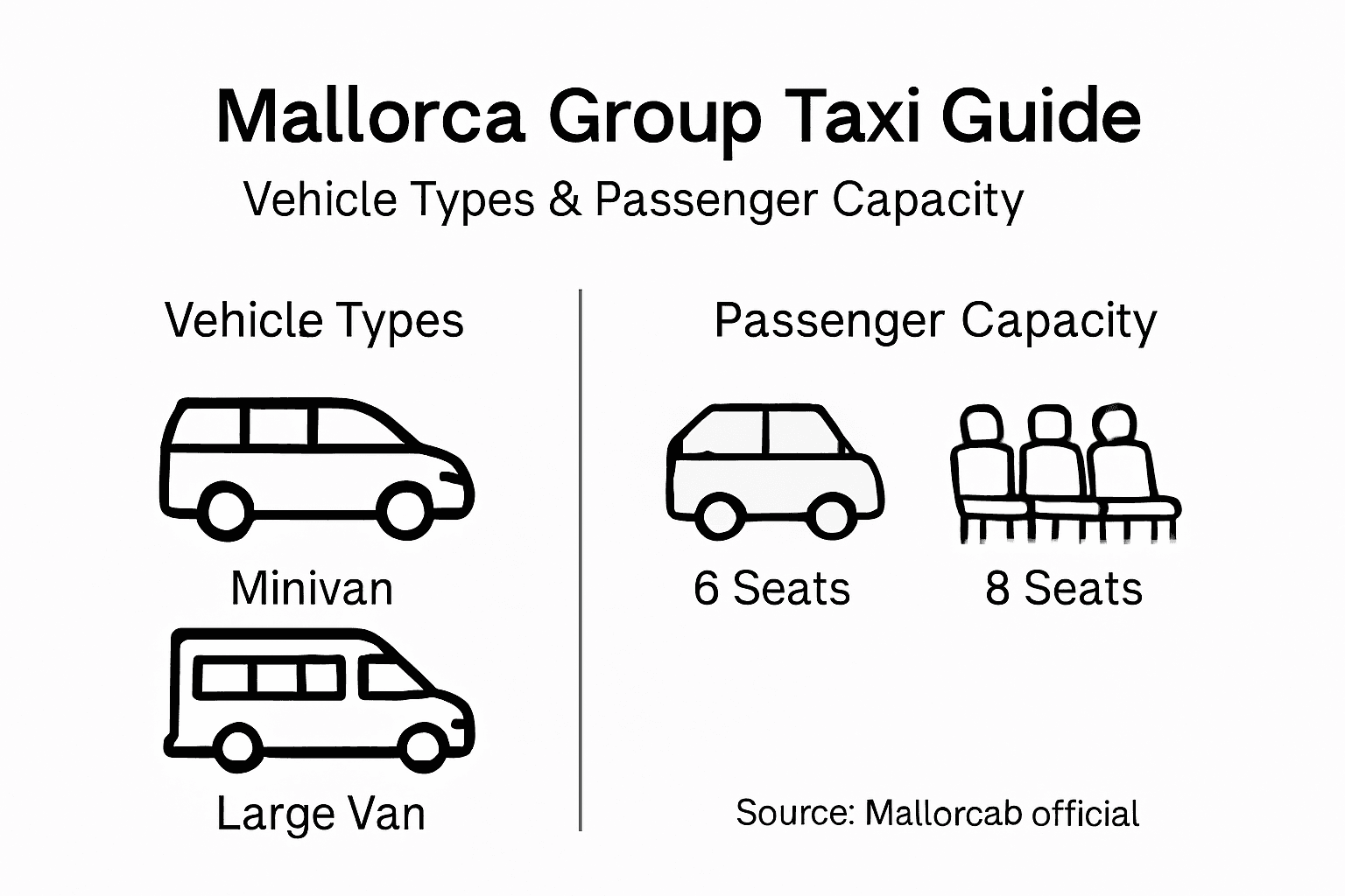 Infographic showing taxi vehicle types and capacities