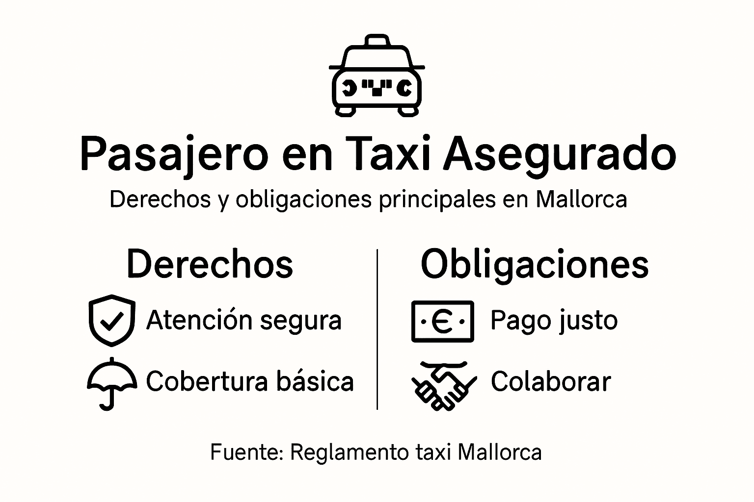 Infografía sobre los derechos y deberes de los usuarios de taxi en Mallorca