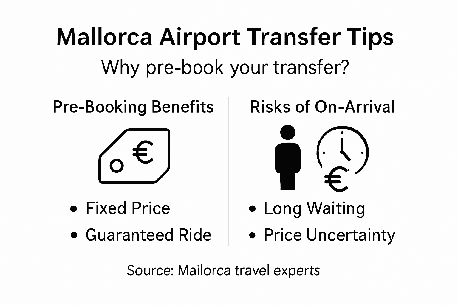 Infographic on Mallorca transfer booking benefits and risks