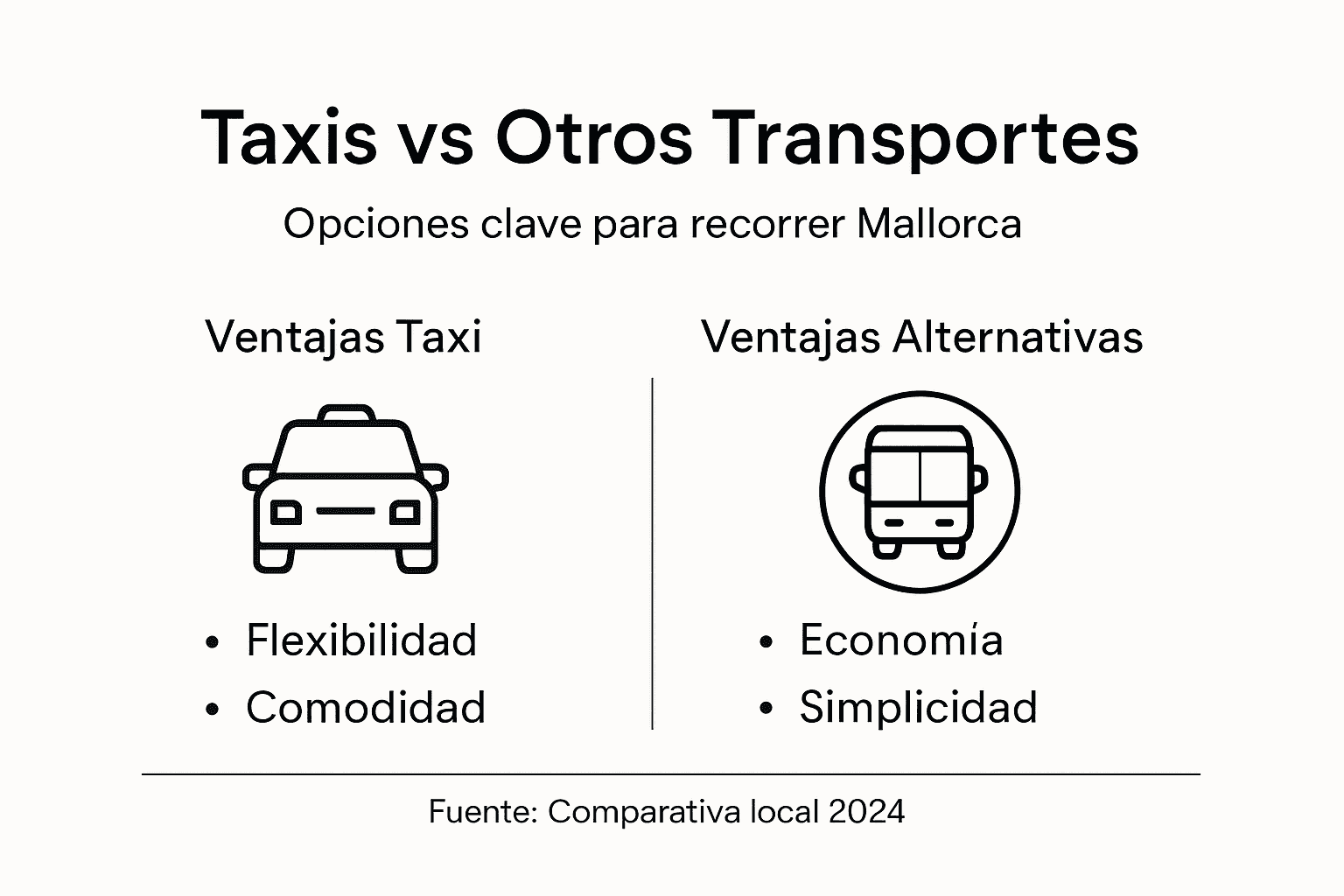 Infografía que analiza las diferencias entre los taxis y otros medios de transporte en Mallorca